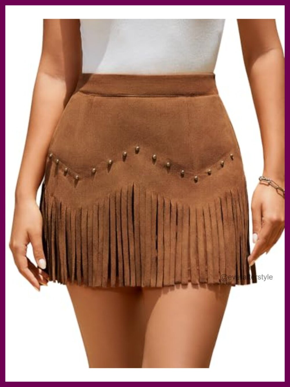 Faux Suede Fringe Mini Skirt Western Cowgirl High Rise